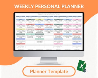 Weekly Personal Planner Excel Template | Schedule Tracker | Printable Excel | Planner Worksheet | Editable Spreadsheet | Excel Dashboard