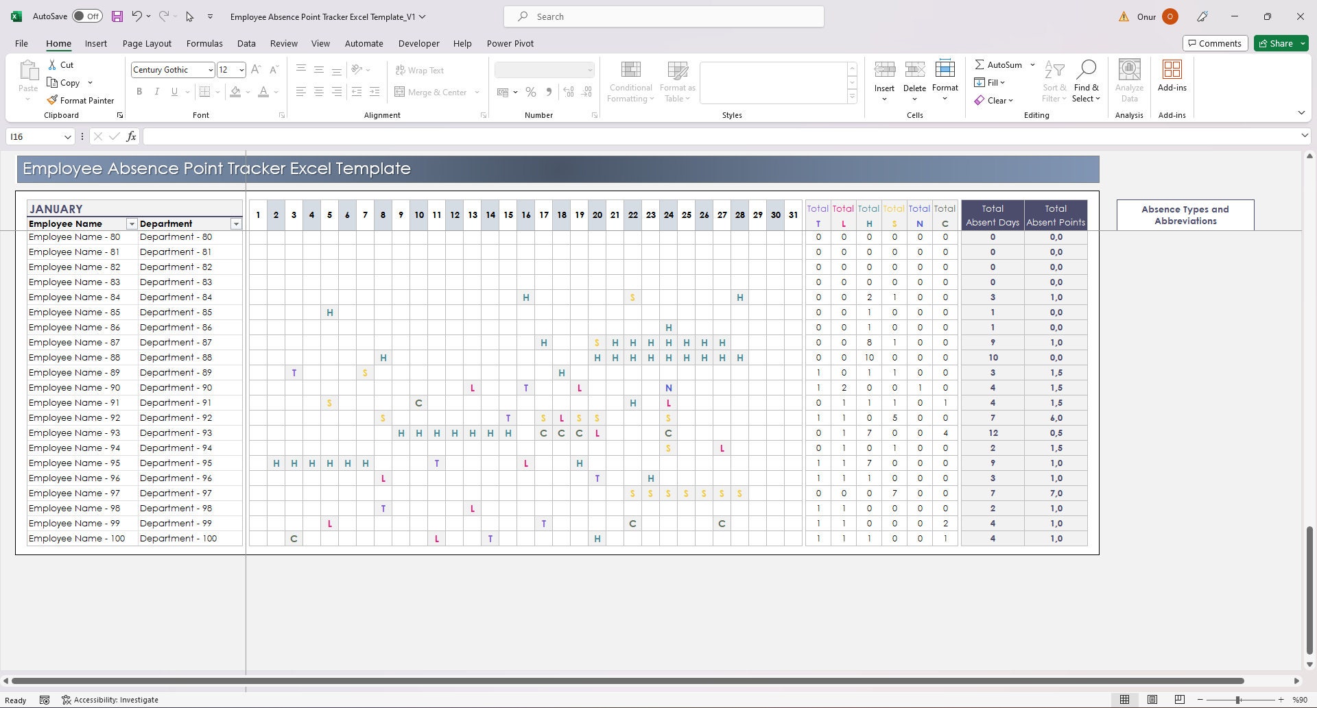 Employee Absence Point Tracker Excel Template | HR Attendance Tracking ...