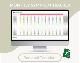 Monthly Symptom Tracker Excel Template | Chronic Pain Tracker | Monthly Health Tracker | Symptom Frequency Tracker | A Year Symptom Tracker