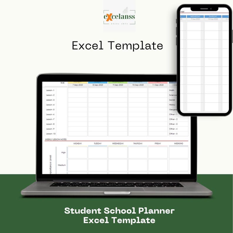 Student School Planner Excel Template: Schedule, Homework, Activity ...