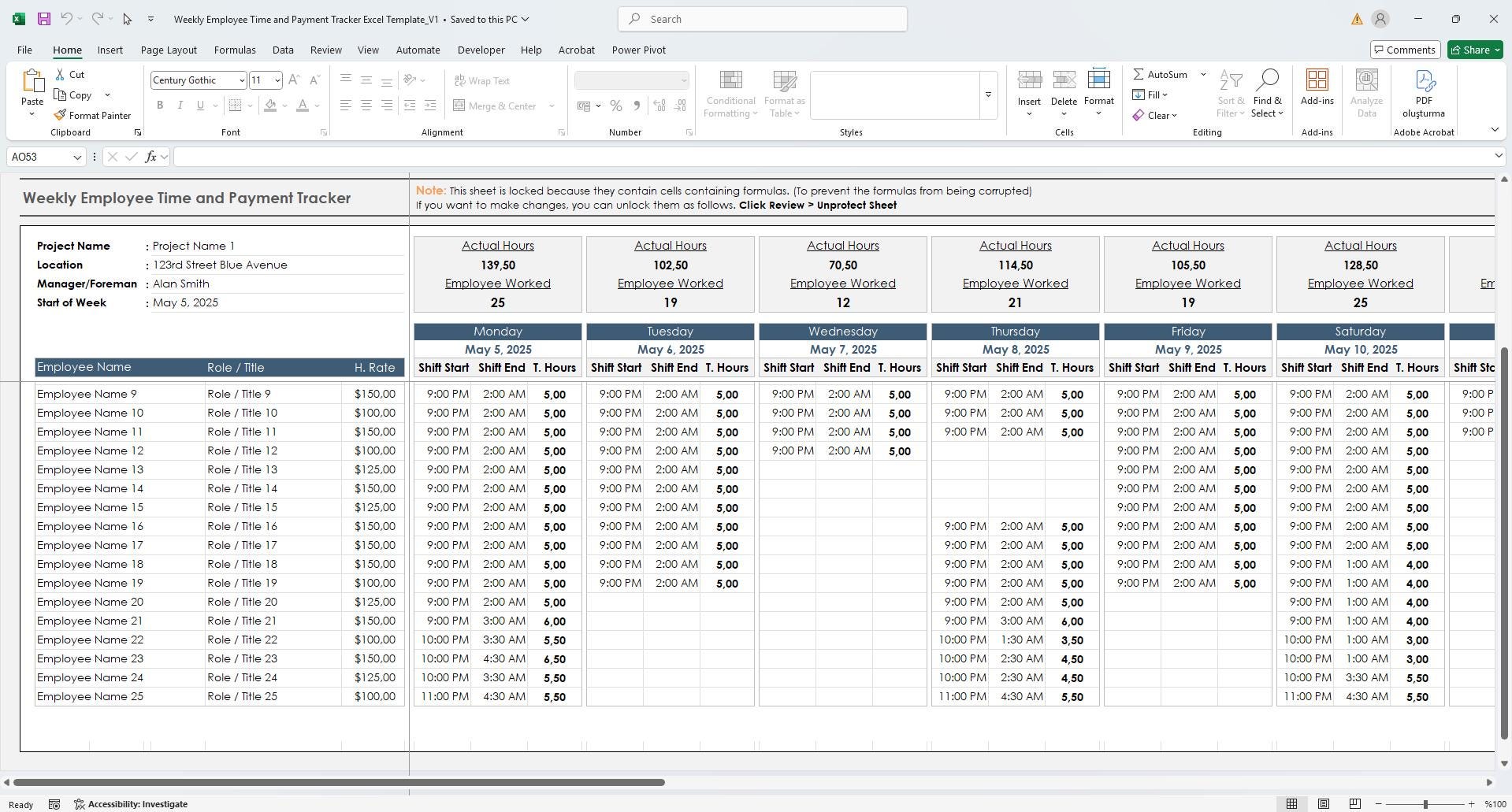 Weekly Employee Timesheet & Payment Tracker Excel Template: Work Hours ...