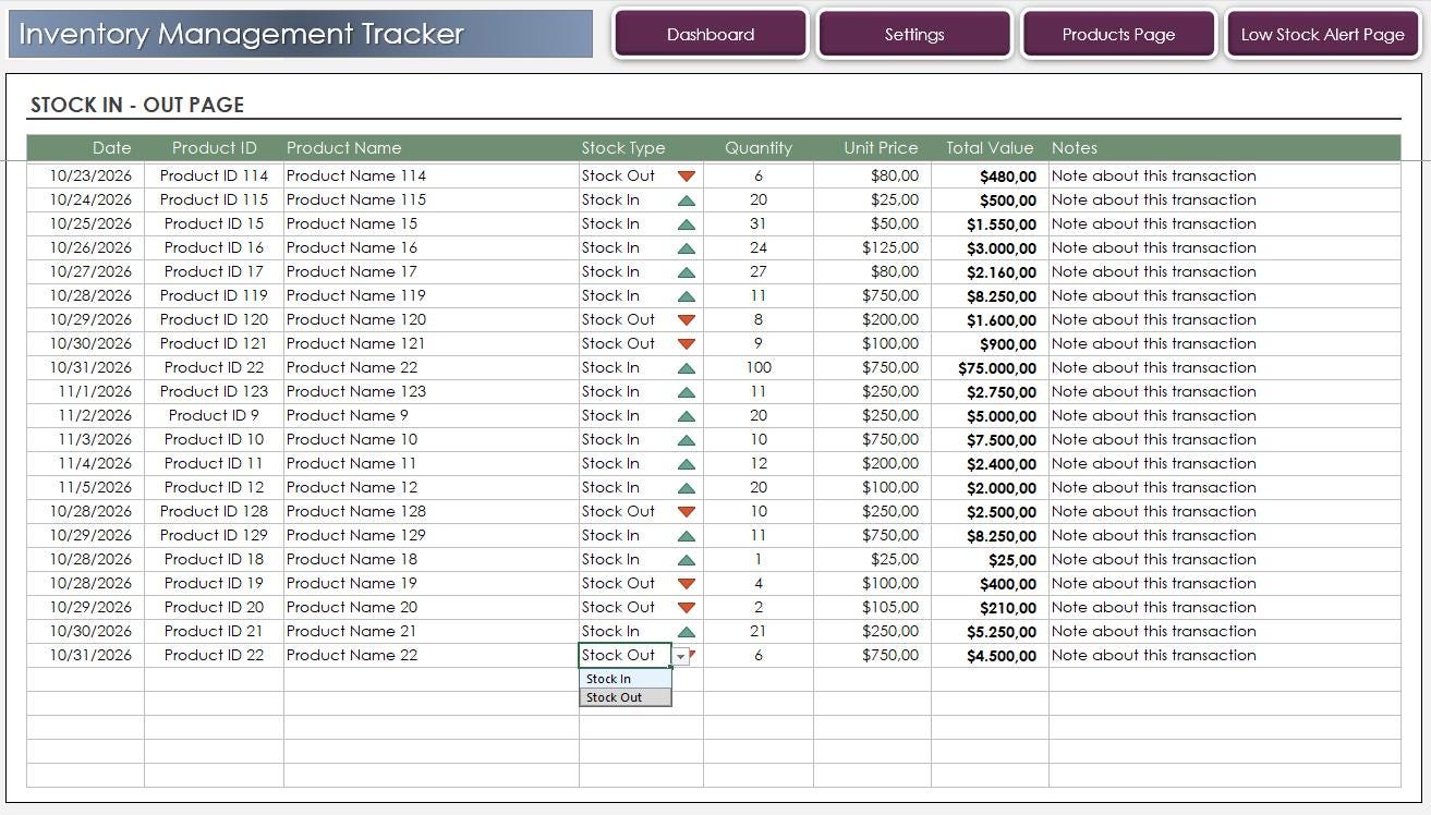 Inventory Management Excel Template: Stock Tracker Spreadsheet With ...