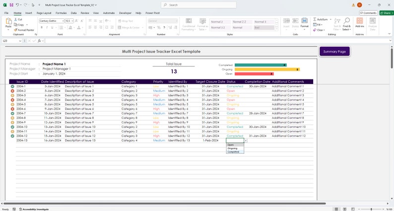 Issue Tracker Excel Template | Multi Project Issue Log & Status ...