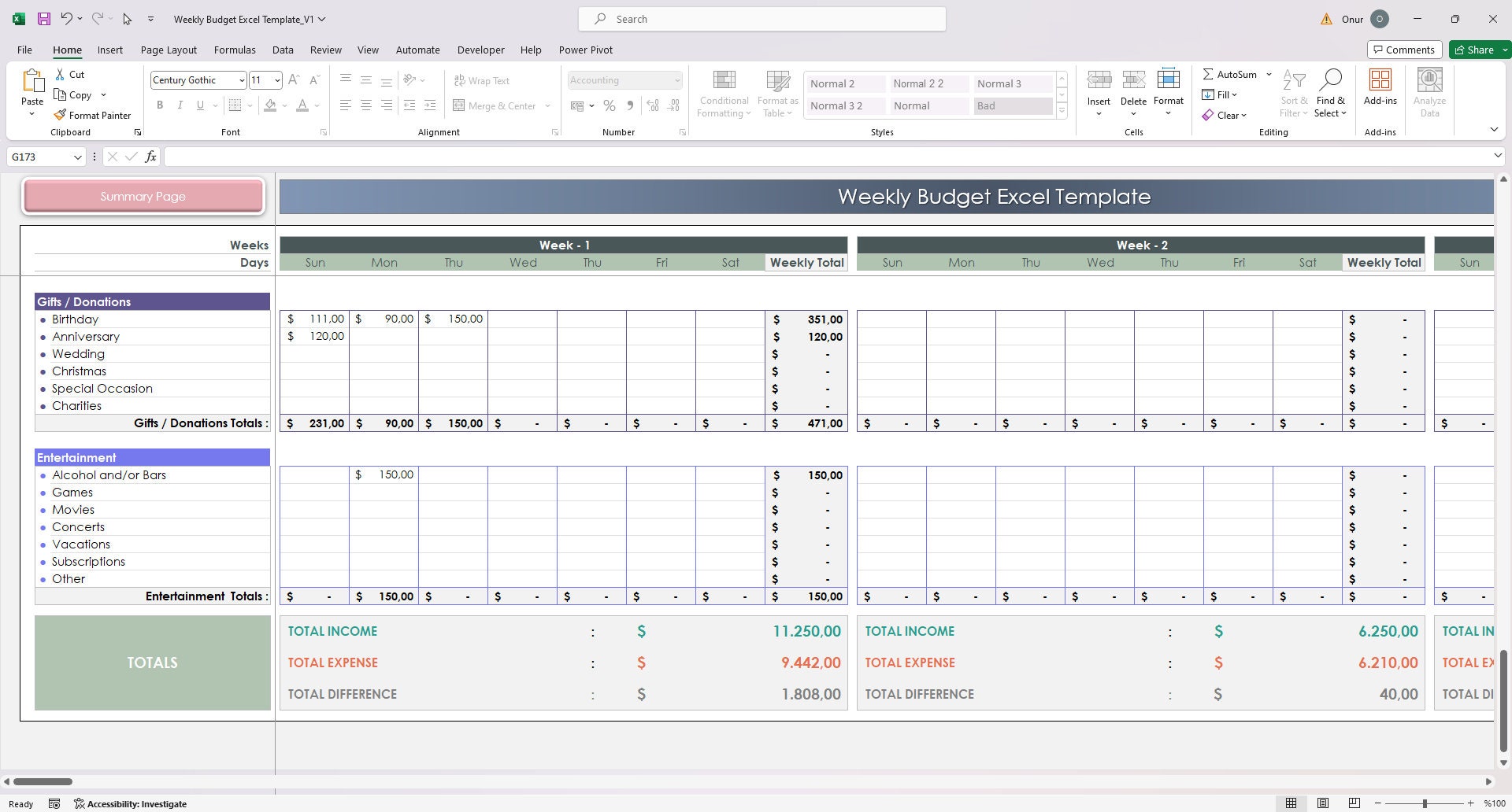Weekly Budget Tracker Excel Template – 52 Weeks Income, Expense ...