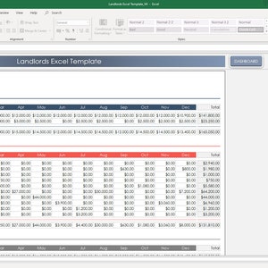 May include: A spreadsheet template for landlords to track income and expenses. The spreadsheet is divided into sections for income summary, expense summary, and totals. The spreadsheet includes columns for each month of the year and a total column.