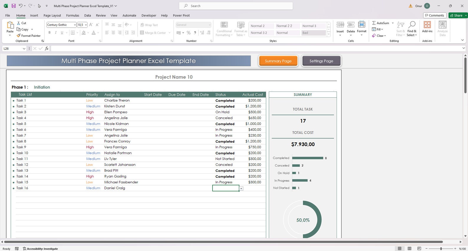 Multi Phase Project Planner Excel Template Multi-stage Task Organizer ...