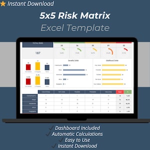 5x5 Risk Matrix Excel Template | Risk Assessment & Management Tracker Spreadsheet