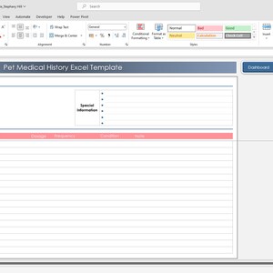 Pet care records spreadsheet template in Excel