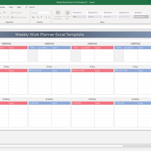 Weekly Work Planner Excel Template | Etsy