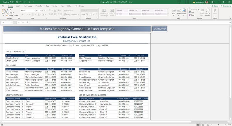 Excel contact list template for emergency planning