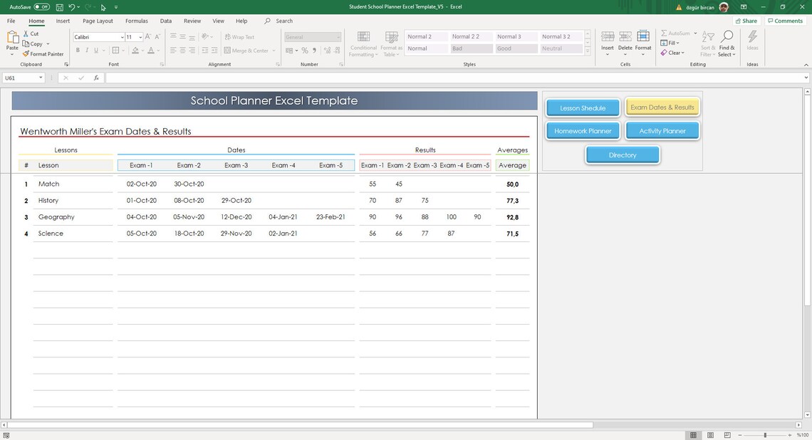 Student School Planner Excel Template Student Planner Etsy Ireland