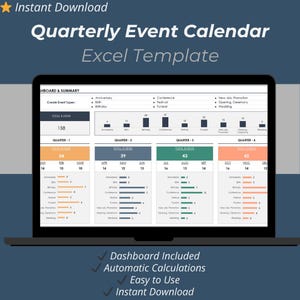 Vierteljähriger Ereigniskalender Excel | Terminplaner & Event Tracker Tabelle
