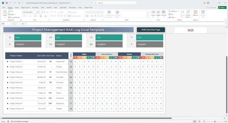 RAID Log Excel Template – Project Management Tracker for Risks, Issues ...