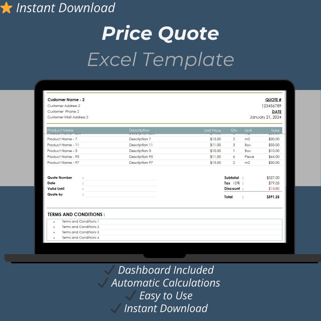 Price Quote Excel Template | Professional Quotation & Estimate ...