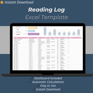 Reading Log Excel Template: Book Tracker & Reading List Organizer