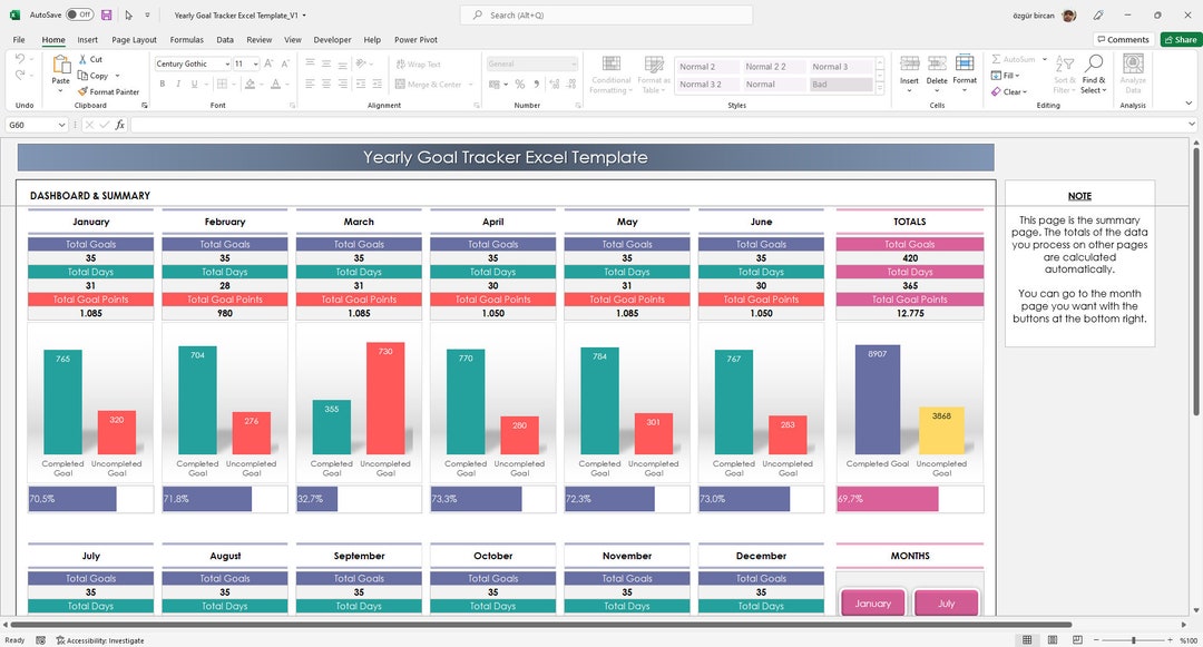 Yearly Goal Tracker Excel Template Goal Planner Monthly - Etsy