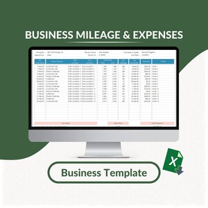 Business Mileage & Expenses Log Excel Template | Business Mileage Tracker | Business Planner | Fillable Spreadsheet | Printable Worksheet