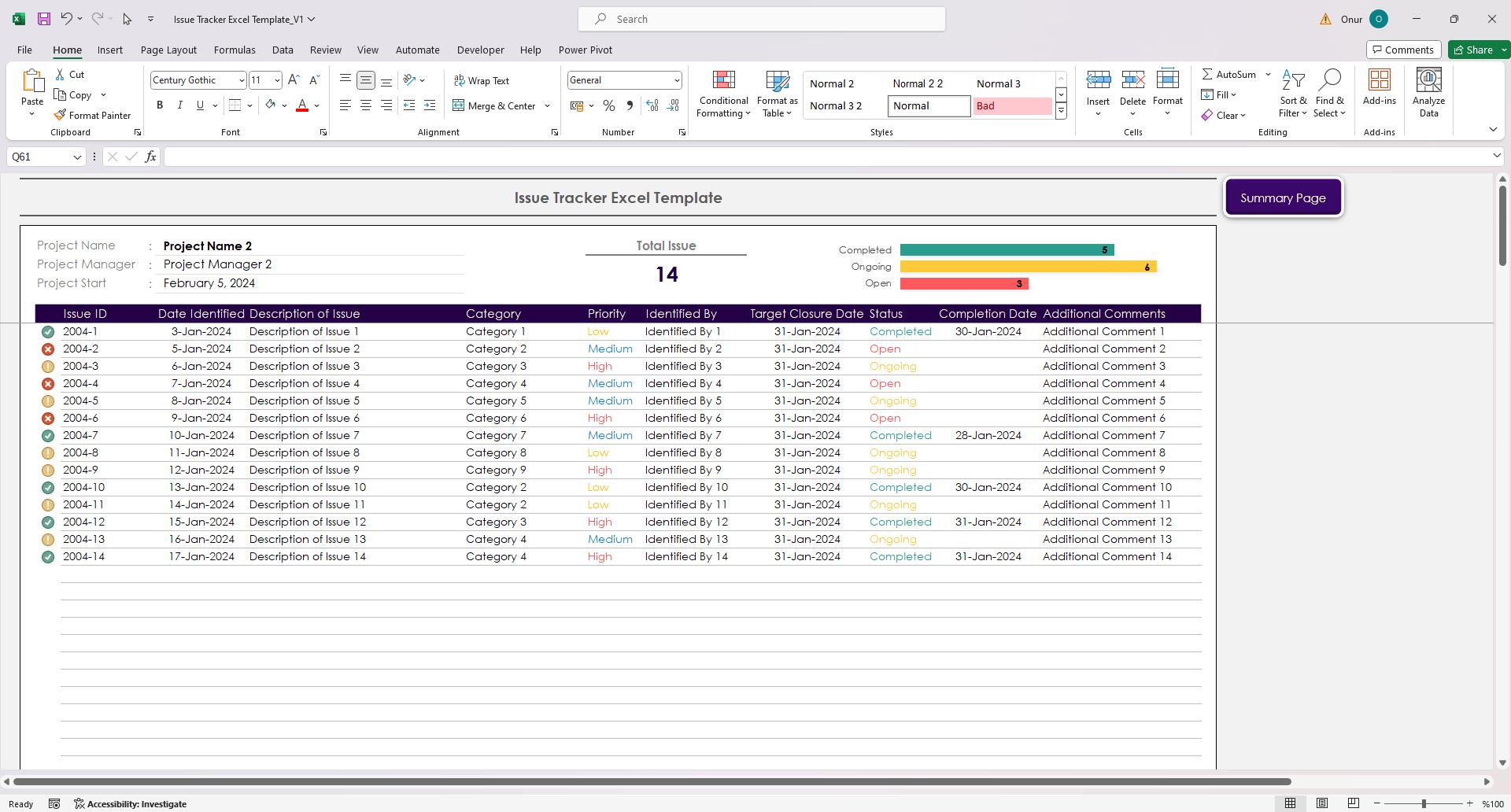 Issue Tracker Excel Template | Project Issue Log & Bug Tracking ...
