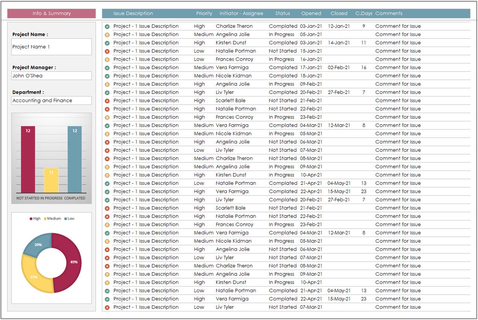 Issue Tracker Excel Template | Project Management Bug Log & Issue ...