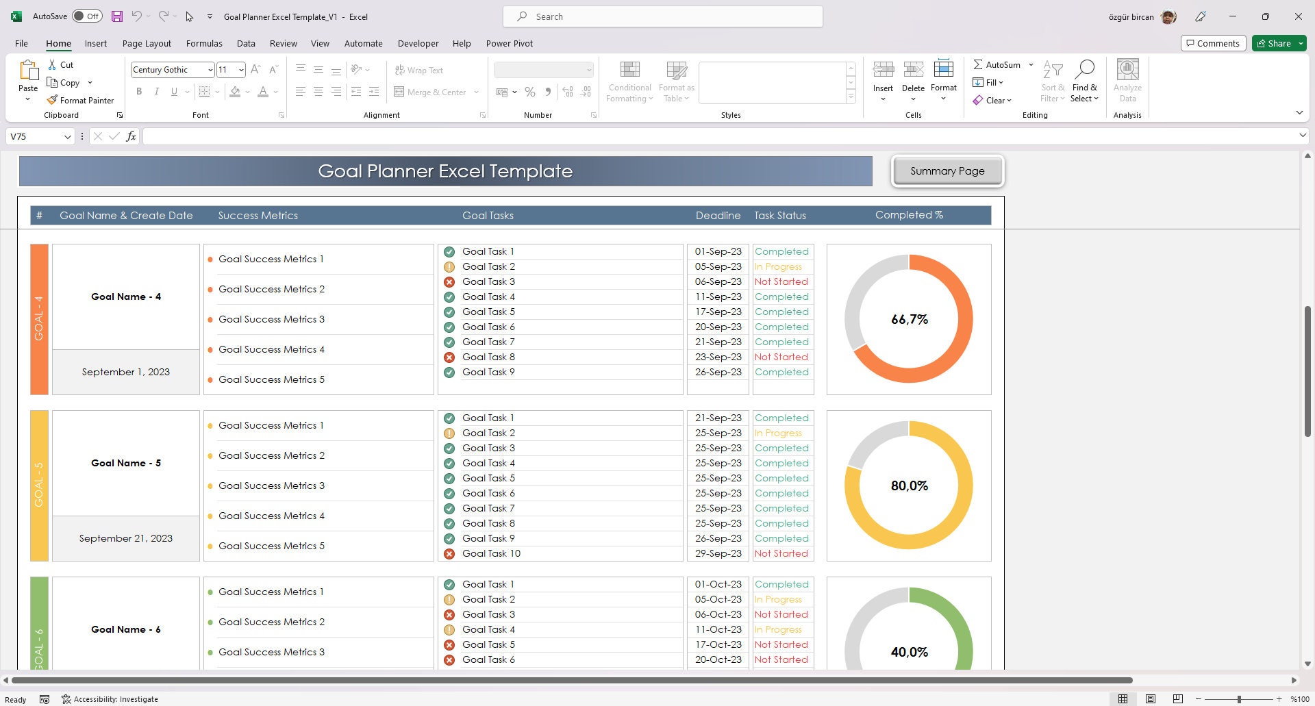 Goal Planner Excel Template – Track & Achieve 10 Personal or ...