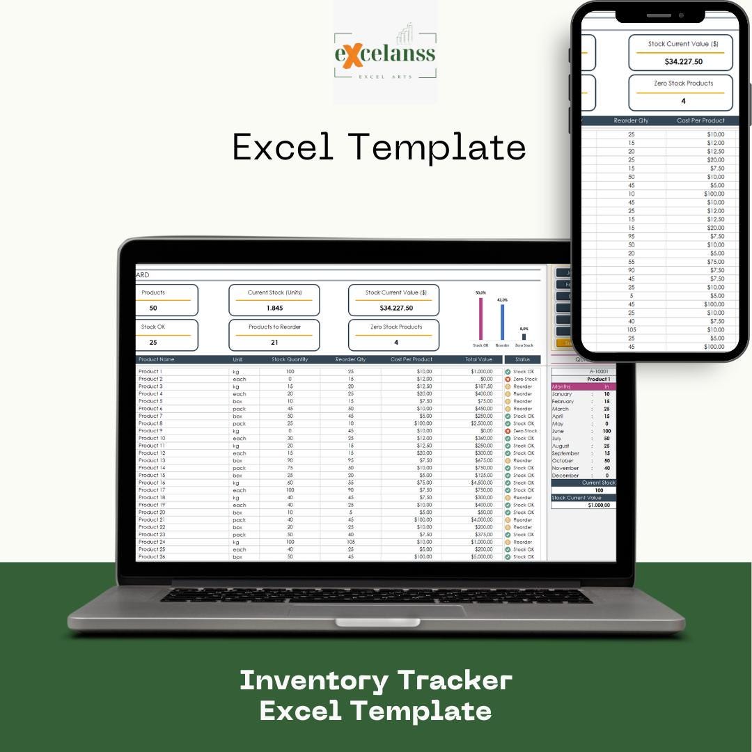 Inventory Tracker Excel Template Stock Management Spreadsheet Etsy