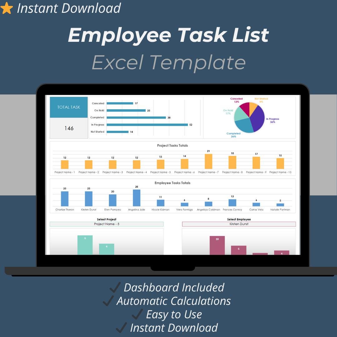 Employee Task List Excel Template | Project & Team Task Tracker ...