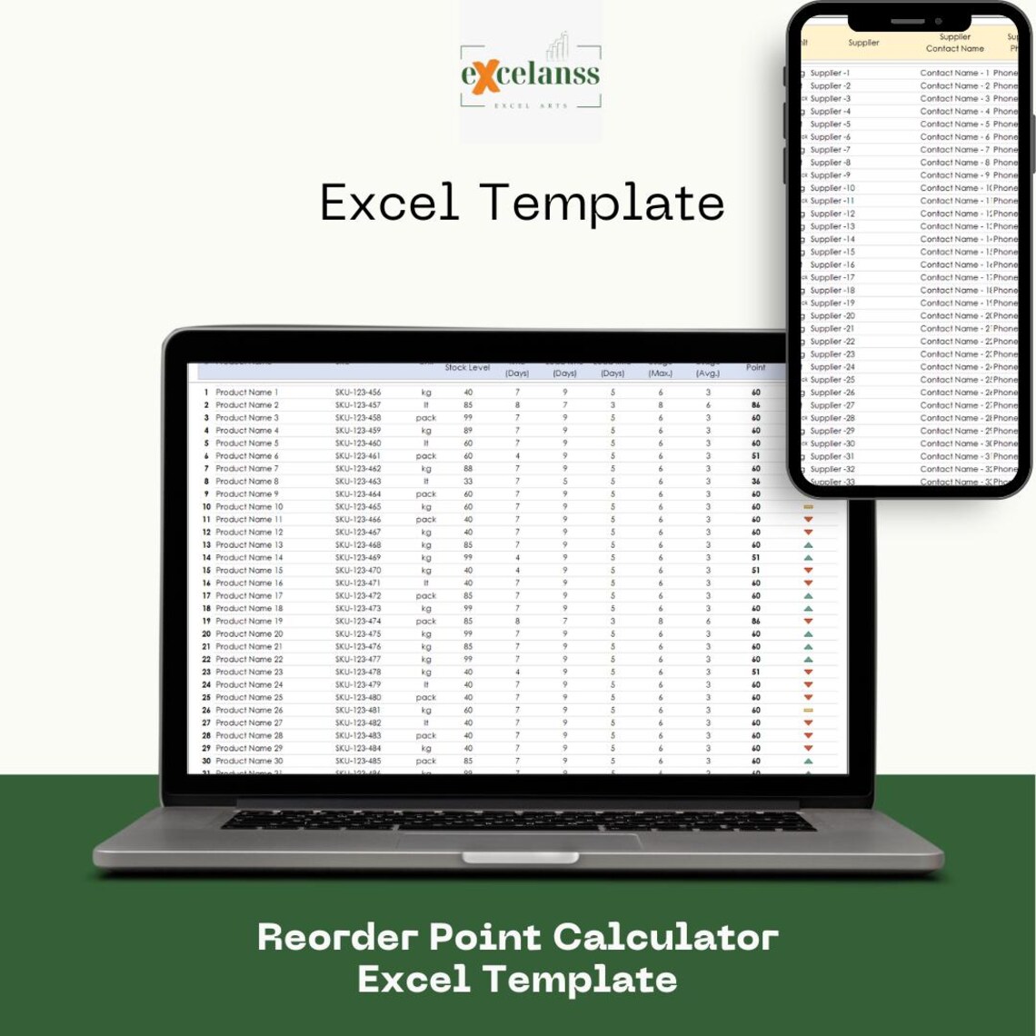 Reorder Point Calculator Excel Template: Inventory Stock Control With ...
