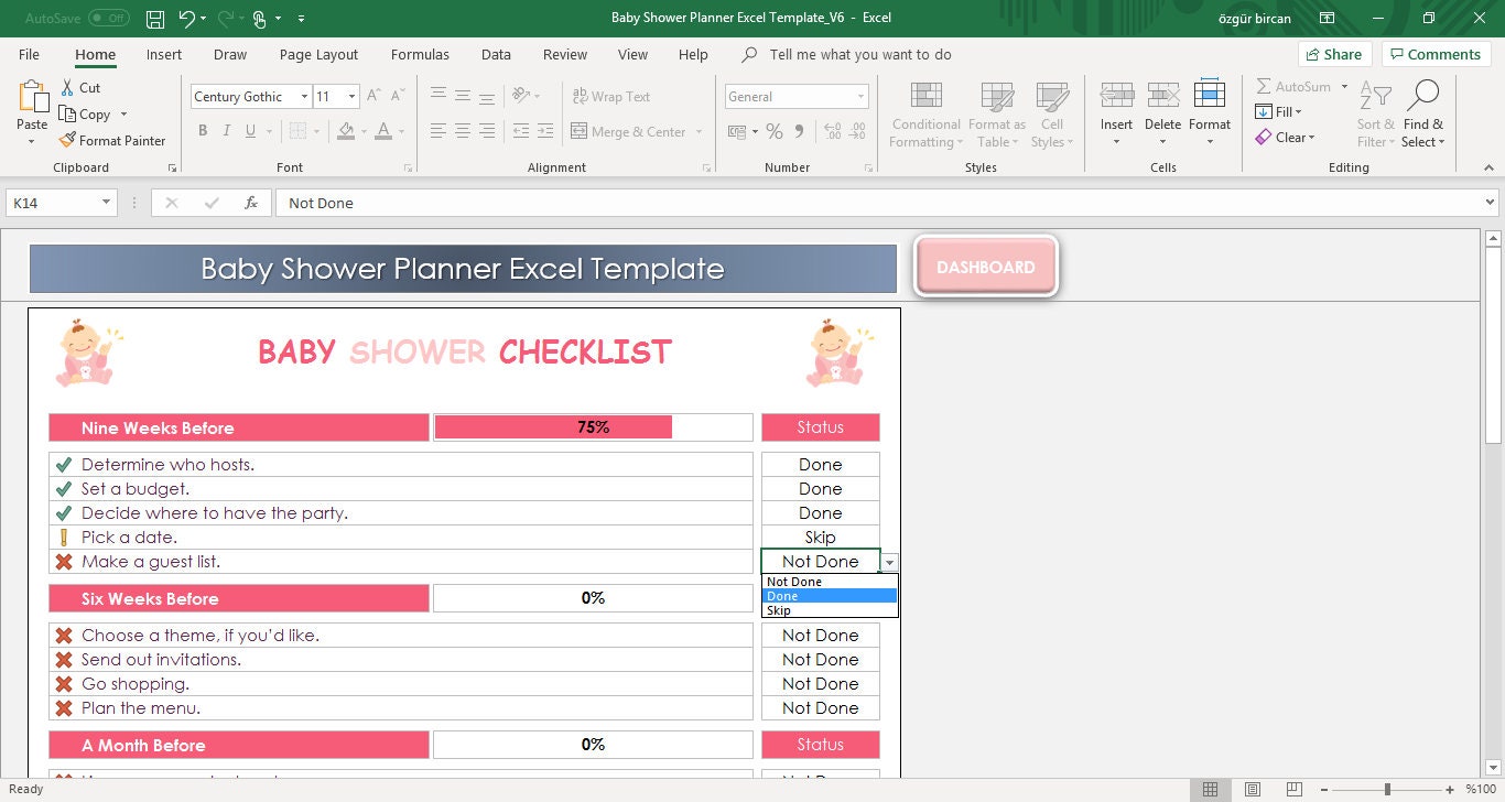 Baby Shower Planner Excel Template Baby Shower Tracker Etsy