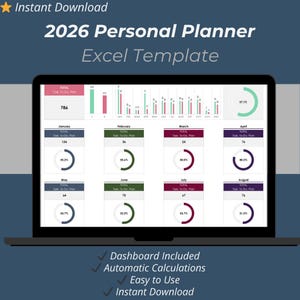2026 Personal Planner Excel Template: Monthly Goals & Tasks Organizer