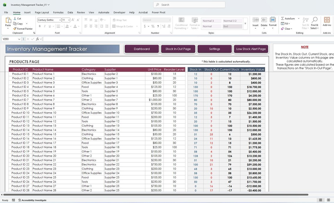 Inventory Management Excel Template: Stock Tracker Spreadsheet With ...