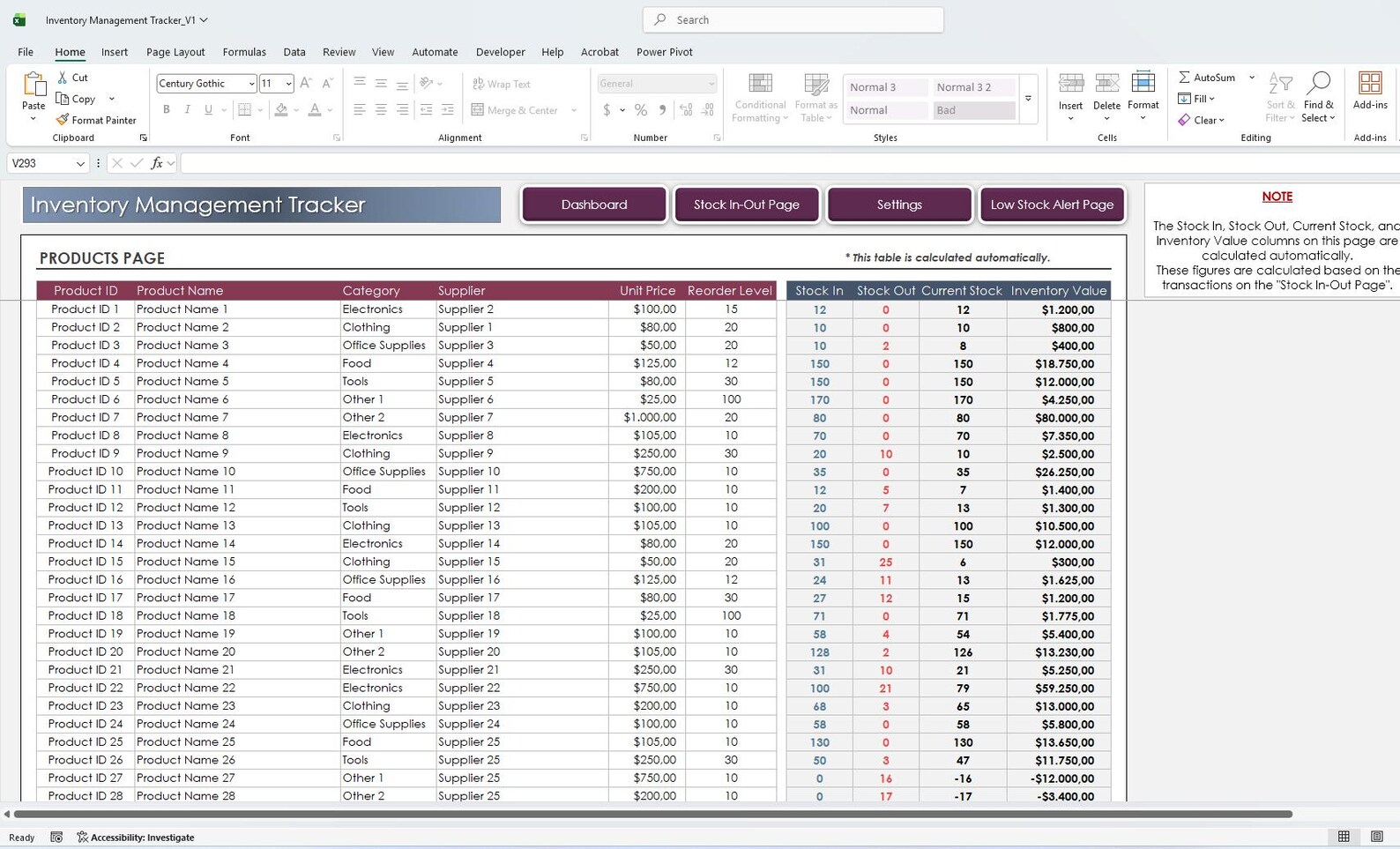 Inventory Management Excel Template: Stock Tracker Spreadsheet With ...