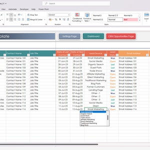 Excel CRM template for organizing client data and monitoring leads
