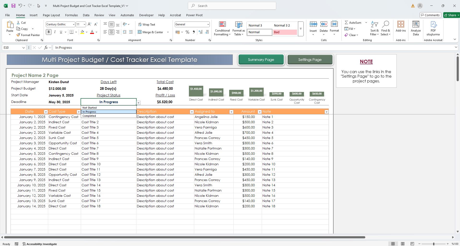 Multi Project Budget Tracker Excel Template | Project Cost & Expense ...
