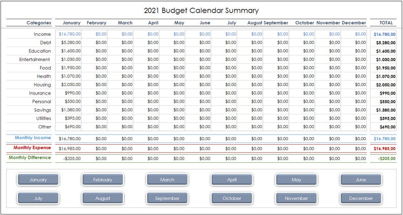 excel budget calendar template