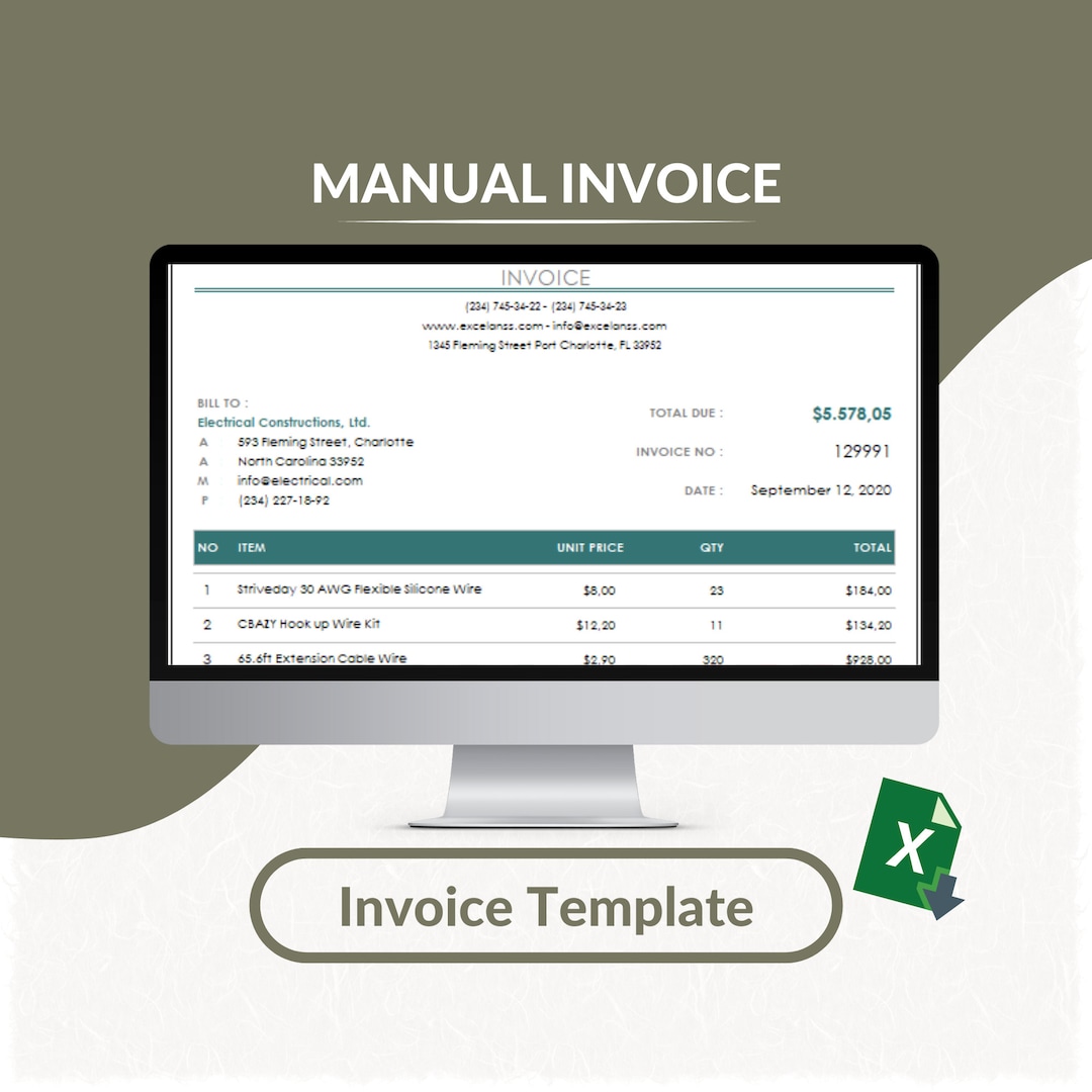 Manual Invoice Excel Template | Invoice Tracker | Printable Invoice ...