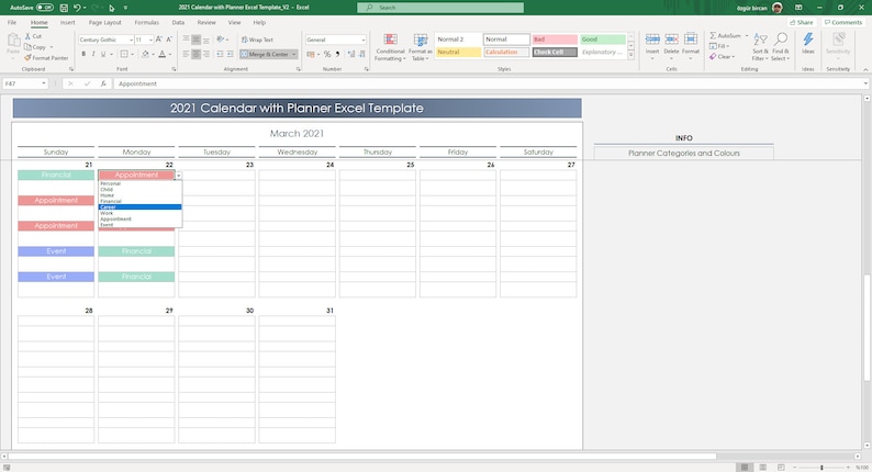 Digital 2026 calendar Excel sheet for task and schedule planning