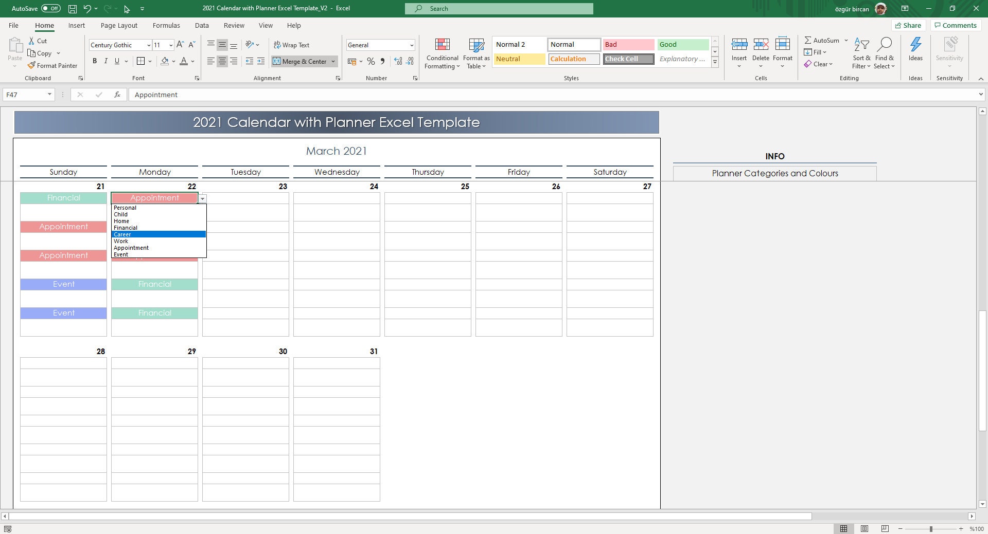 2023 Calendar With Planner Excel Template Excel Planner Etsy UK