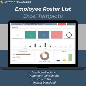 Employee Roster List Excel Template | Staff Directory & Summary Dashboard