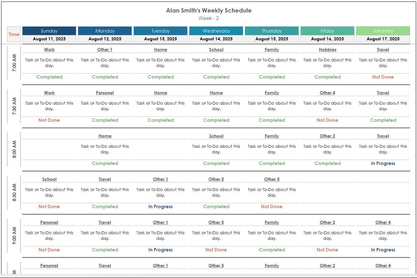 Bi-weekly Schedule Excel Template | 14 Day Planner Spreadsheet | Task ...