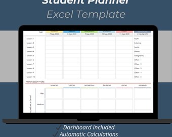 Student Planner Excel Template | School & Homework Study Planner Spreadsheet