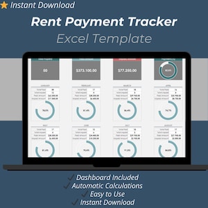 Rent Payment Tracker Excel Template | Tenant Rent Due Date & Landlord Spreadsheet