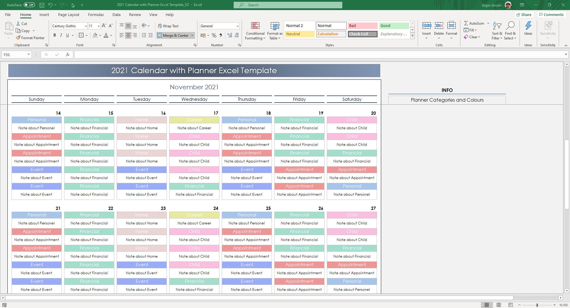 2023 Calendar With Planner Excel Template Excel Planner Etsy Uk Free 