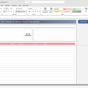 Printable pet health and medical history tracker Excel