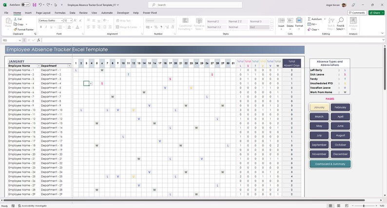 Employee Absence Tracker Excel Template | Attendance & Leave Management ...