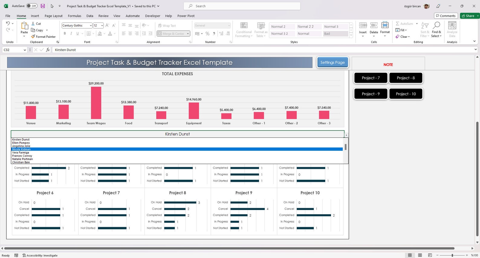 Project Task & Budget Tracker Excel Template Simple Project Management ...