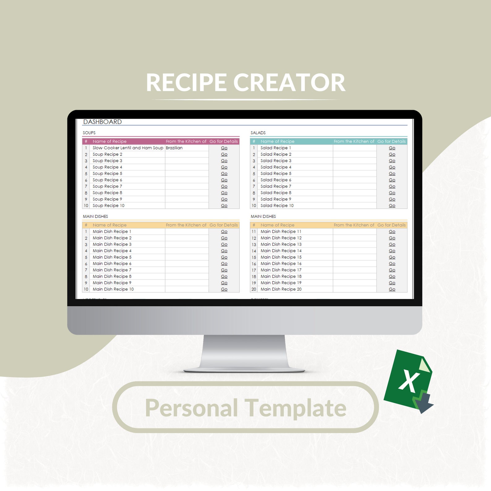 Recipe Creator Excel Template Editable Recipe Binder Recipe Excel