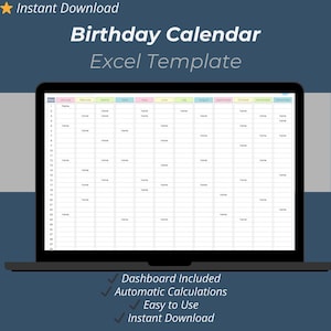 Birthday Calendar Excel Template: Printable Birthday Tracker