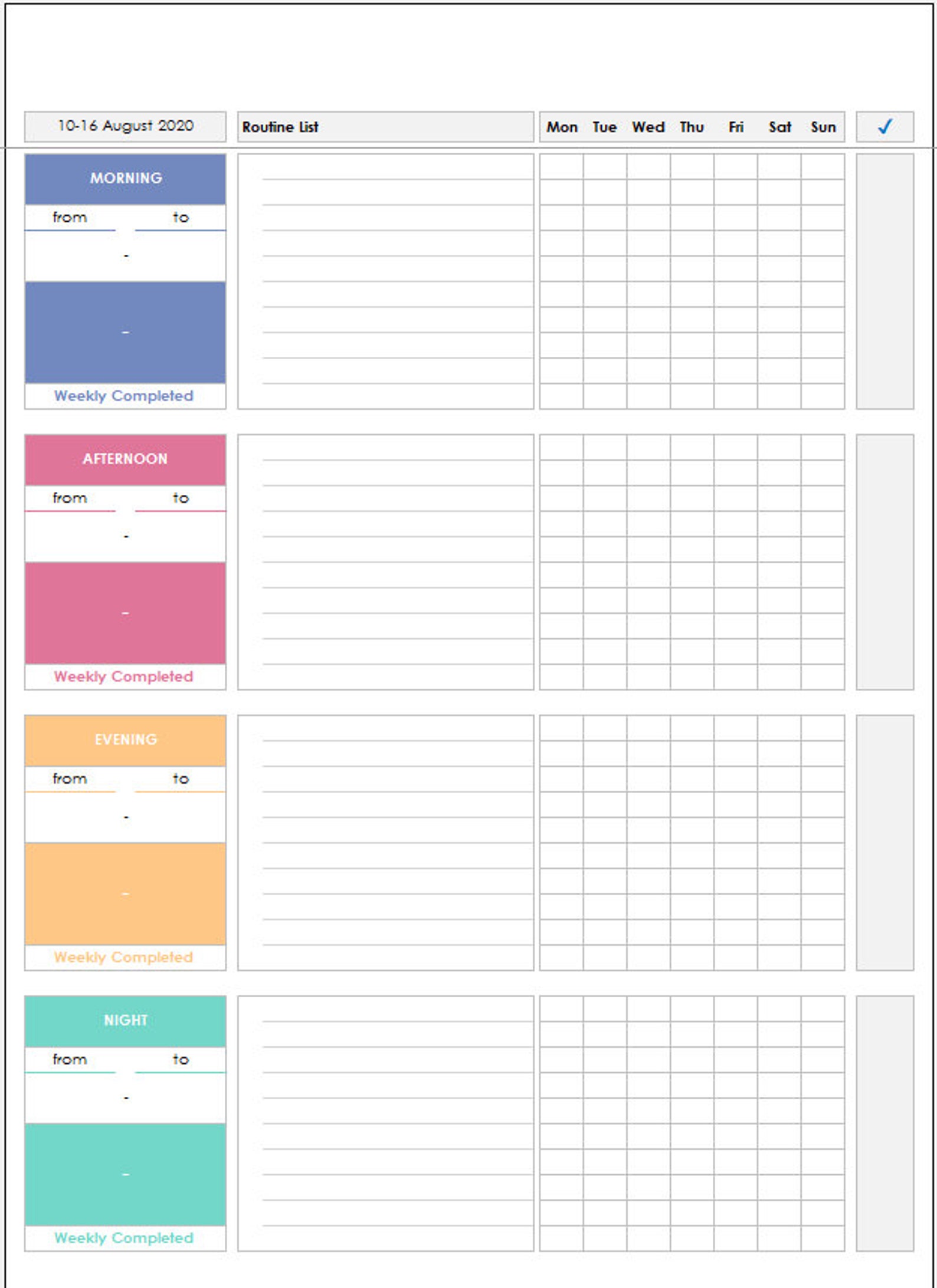 Daily weekly yearly routine planner excel template excel etsy
