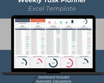 Weekly Task Planner Excel Template – Work Organizer, Productivity Planner Spreadsheet, Schedule & To-Do Tracker