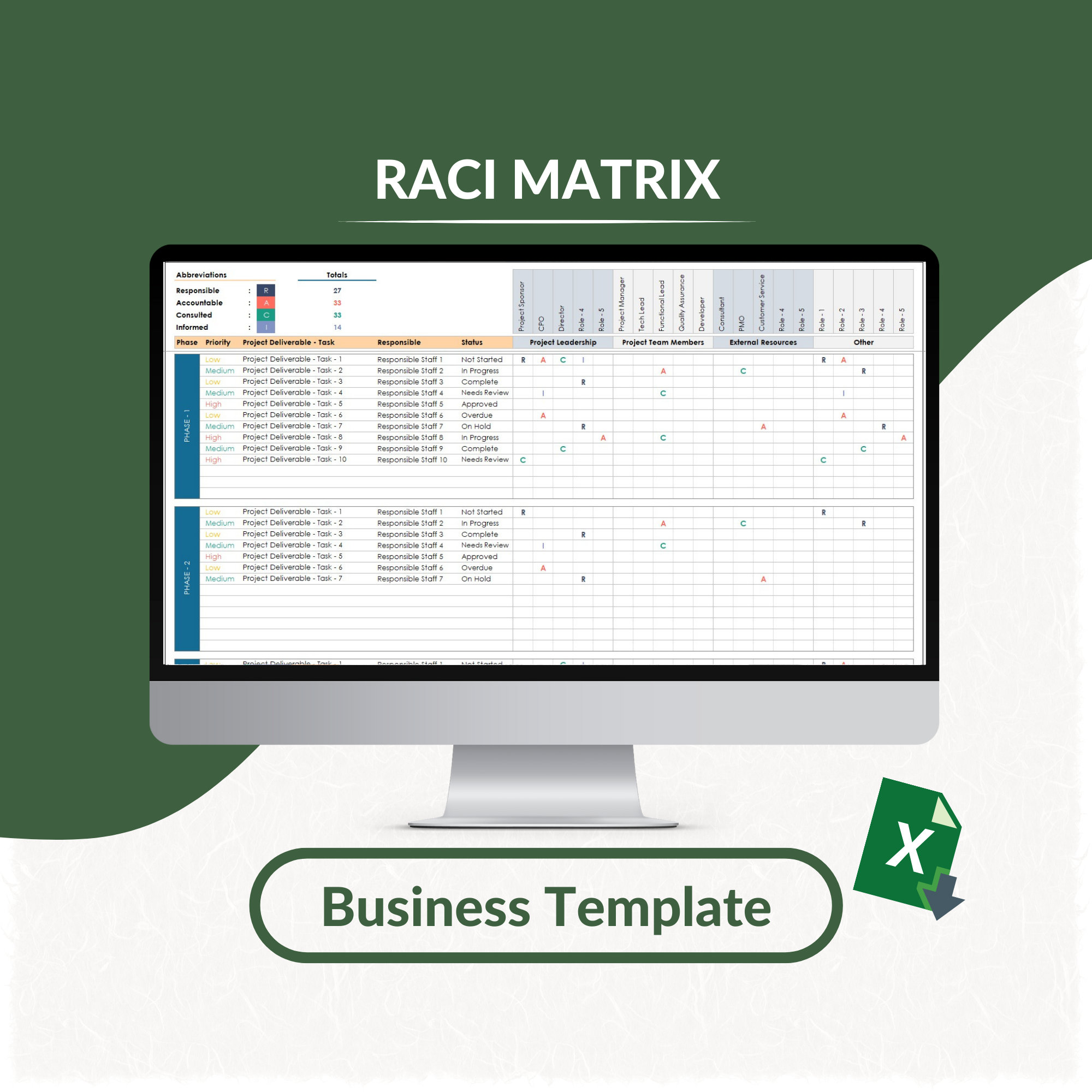 RACI Matrix Excel Template Project Management RACI Matrix - Etsy